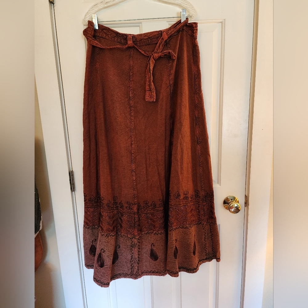 CLOSET CLOSING!!!Embroidered Brown Maxi Skirt